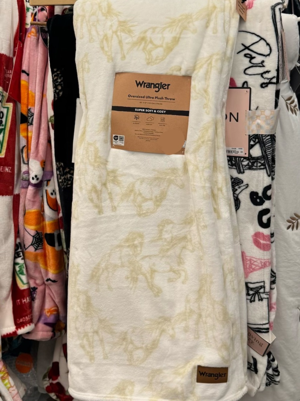 Wrangler Cream and Tan Horse Plush Throw Blanket